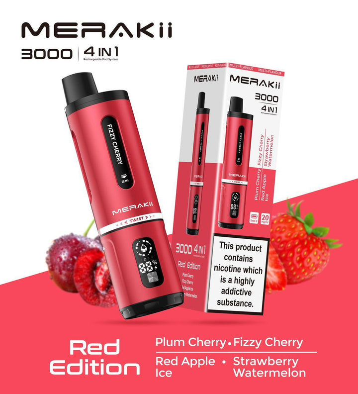 Merakii 3000 Puffs Disposable Vape 4 in 1 Pod System Kit Box of 5 - Vapingsupply