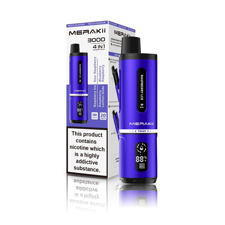 Merakii 3000 Puffs Disposable Vape 4 in 1 Pod System Kit Box of 5 - Vapingsupply