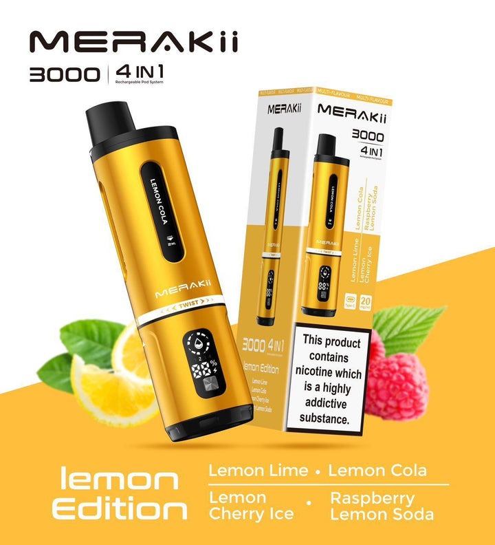 Merakii 3000 Puffs Disposable Vape 4 in 1 Pod System Kit Box of 5 - Vapingsupply