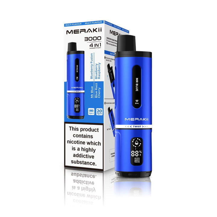 Merakii 3000 Puffs Disposable Vape 4 in 1 Pod System Kit Box of 5 - Vapingsupply