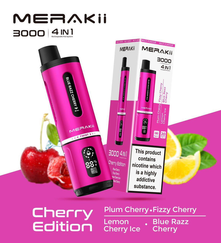 Merakii 3000 Puffs Disposable Vape 4 in 1 Pod System Kit Box of 5 - Vapingsupply