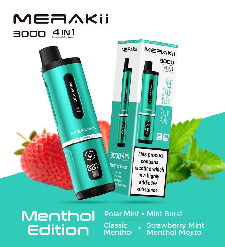 Merakii 3000 Puffs Disposable Vape 4 in 1 Pod System Kit Box of 5 - Vapingsupply