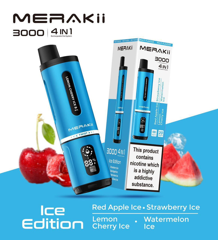 Merakii 3000 Puffs Disposable Vape 4 in 1 Pod System Kit Box of 5 - Vapingsupply