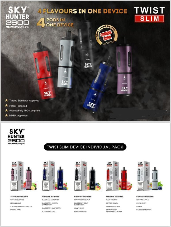 4 in 1 Sky Hunter 2600 Puffs Disposable Vape - Box of 5 - Vapingsupply