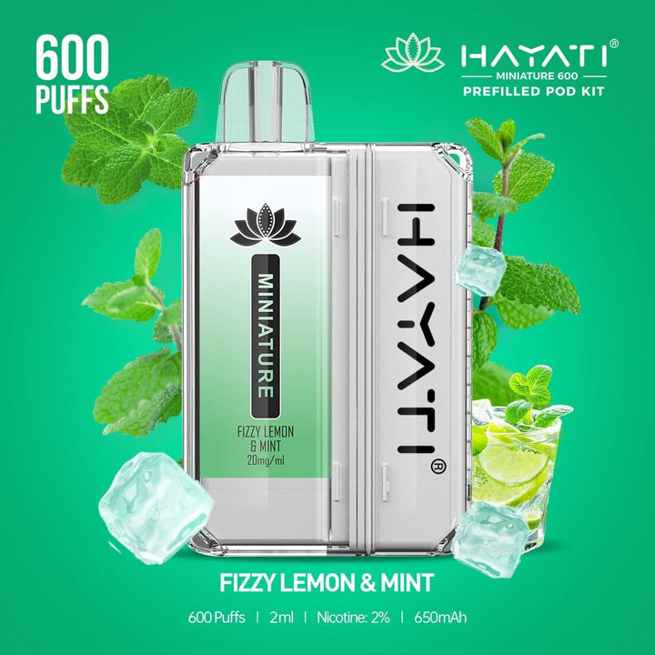 Hayati DISPOSABLE PODS Fizzy Lemon & Mint Hayati Miniature 600 Prefilled Pod Kit - Box of 10